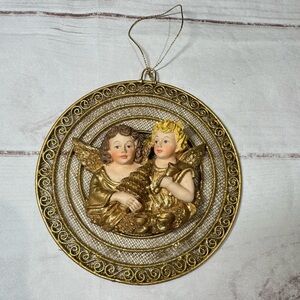 Vintage Gold Angel Cherub Tree Wall Round Ornament Decoration